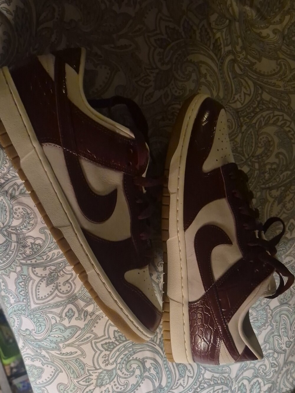 Nike Low Dunks Exsotic Print Calf Skin Sneakers in Maroon and Cream